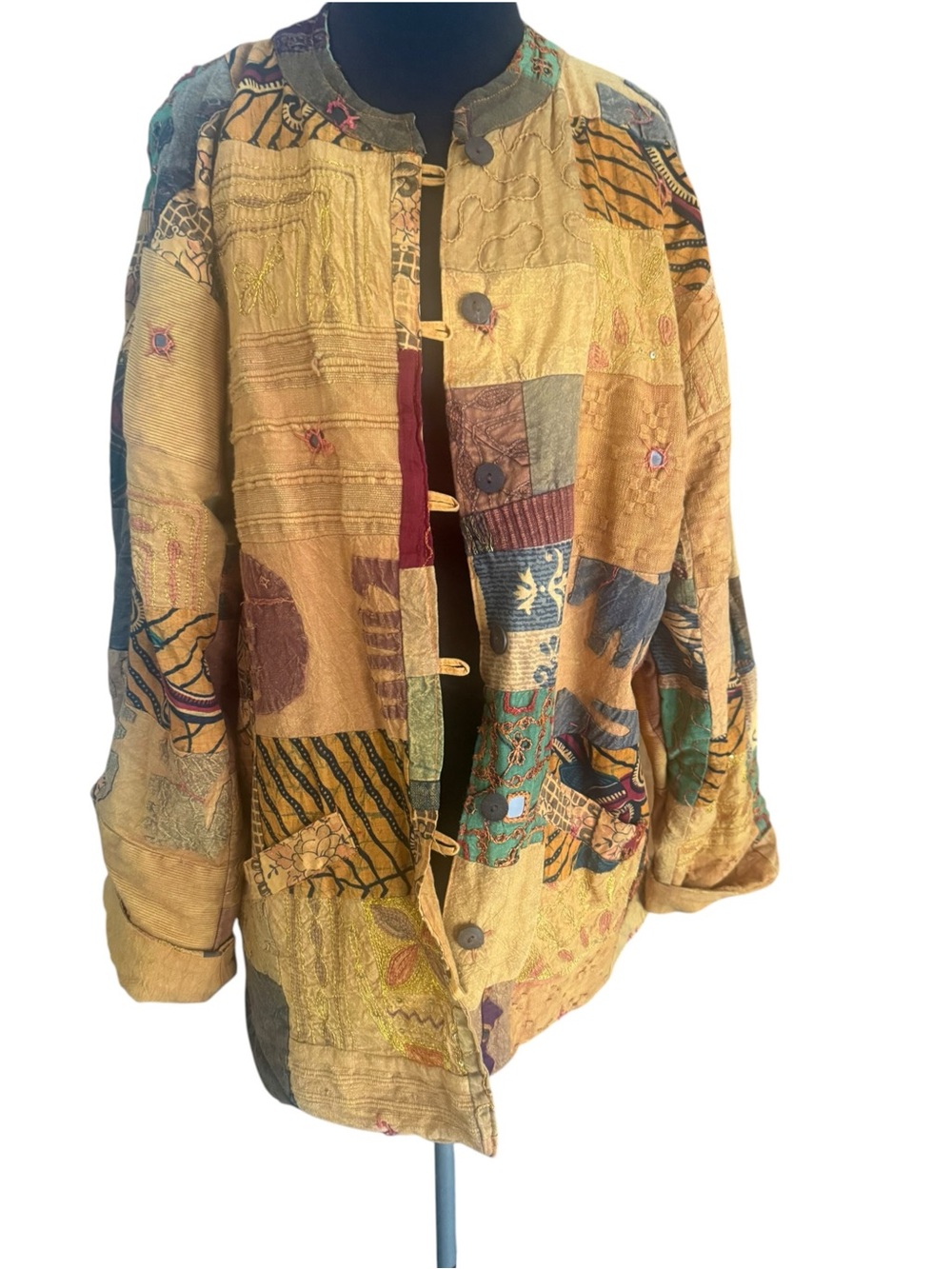 Vintage Patchwork Embroidered Boho Jacket Women's Size XL Art to Wear Eclectic